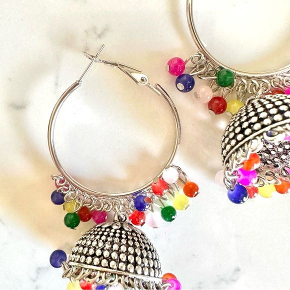 2/$30🌵 Colorful Bead Bollywood Jhumka Tassel Earrings Hoop Fringe Jewelry NEW - Picture 7 of 10